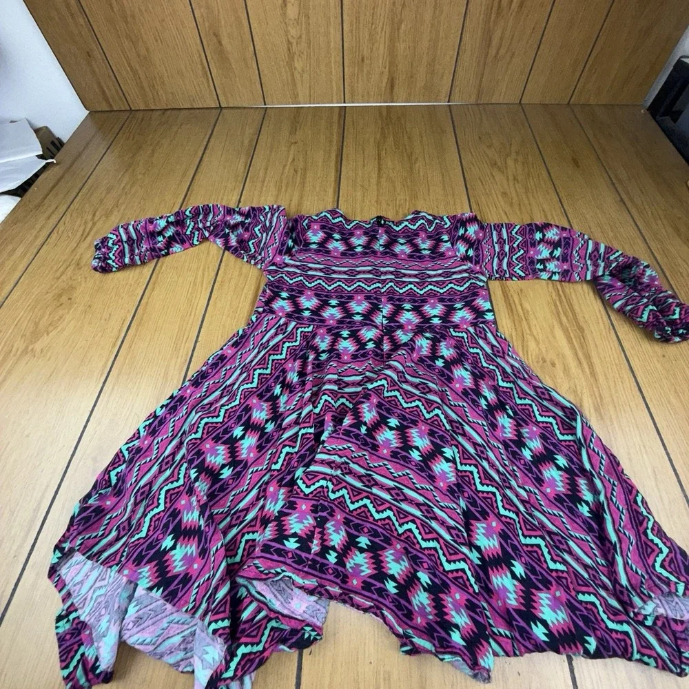 Wrangler Girl's Dress Aztec Black‎ Multi Empire Festival Long Sleeve Size S New